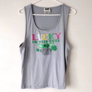 Star Wars Women's Large Gray Yoda Slumber Pajama Tank "Lucky I'm This Cute" Top